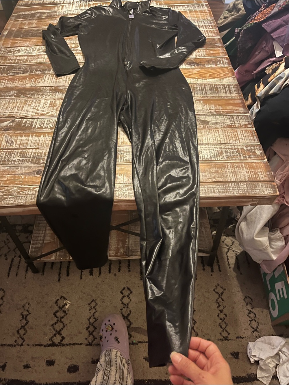 Forplay Black Faux Leather Zip-Front Jumpsuit